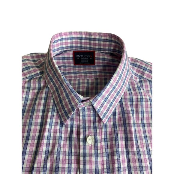 UNTUCKit Men’s Button Up Shirt Sz M Blue Red Plaid Long-Sleeve Wrinkle Free - Picture 2 of 6